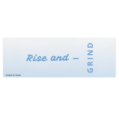 Light blue gradient premium yoga mat with Rise and Grind text