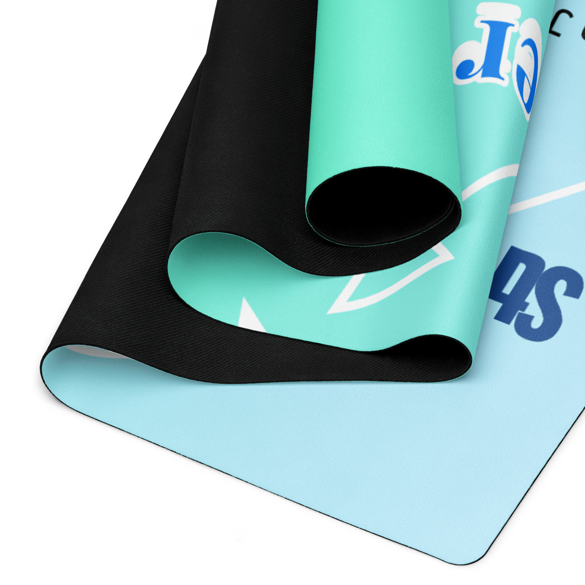 Light blue and turquoise gradient premium yoga mat with Strong Today Stronger Tomorrow text