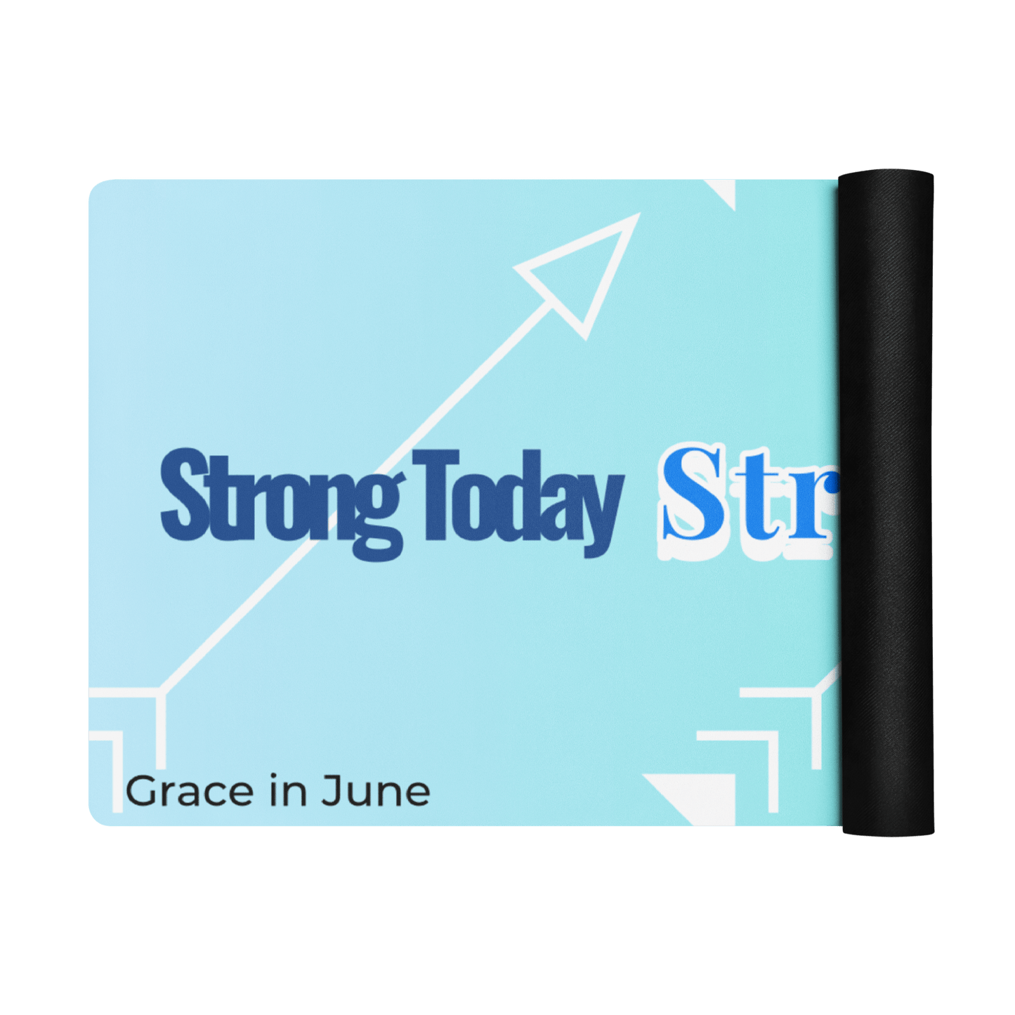 Light blue and turquoise gradient premium yoga mat with Strong Today Stronger Tomorrow text