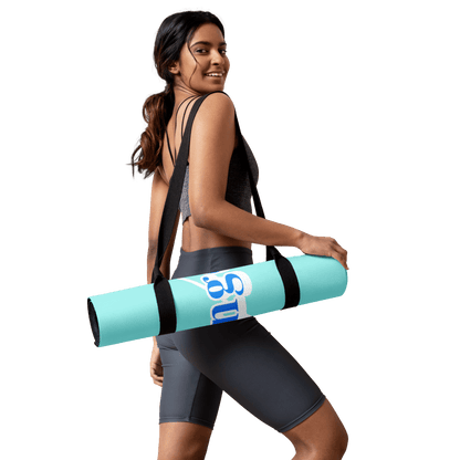 Light blue and turquoise gradient premium yoga mat with Strong Today Stronger Tomorrow text