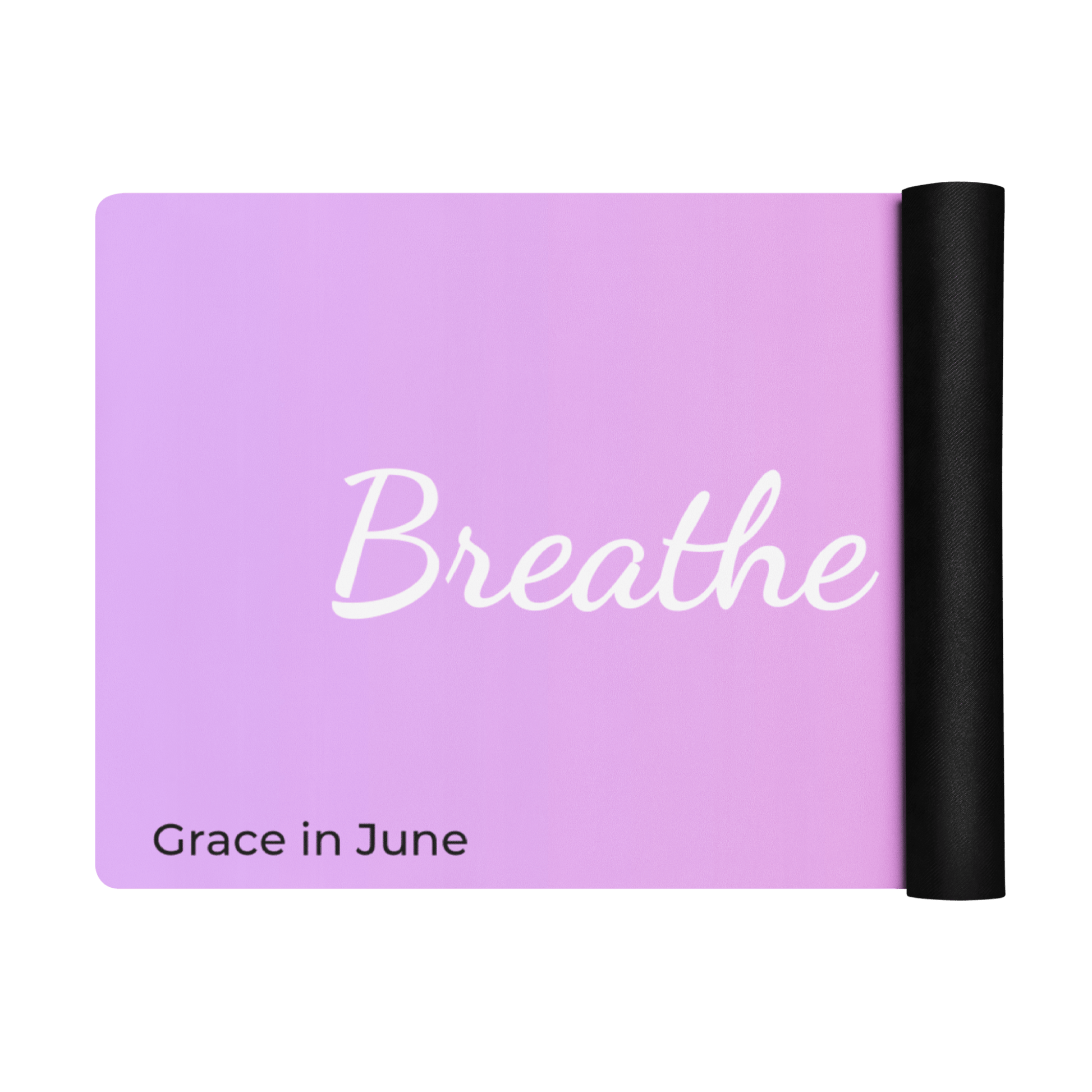 Pink and Purple gradient premium yoga mat with Breathe & Believe text